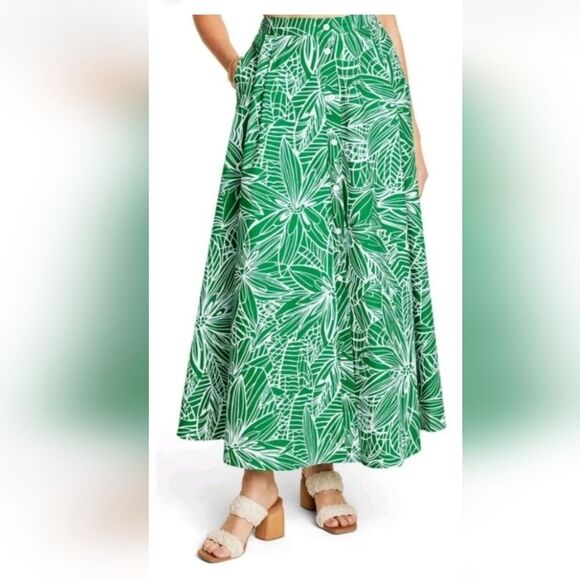 NWT Tabitha Brown 100% Cotton Green A-line Button Front Maxi Skirt Size Small - Picture 6 of 6